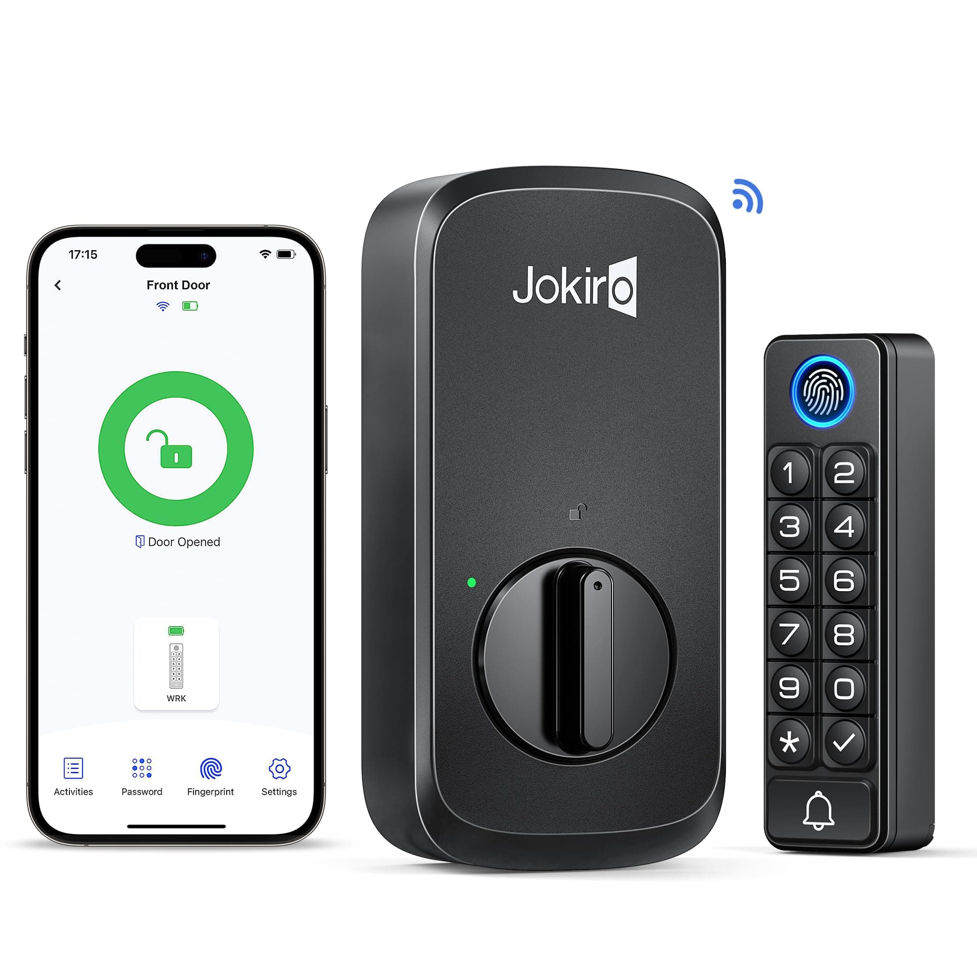 JokiroWiFi Smart Lock with App Control, Fits Your Existing Deadbolt, Waterproof Fingerprint Door Lockset with Keypad, Built-in WiFi Work with Alexa&Google Assistant, Auto Lock, Easy Installation