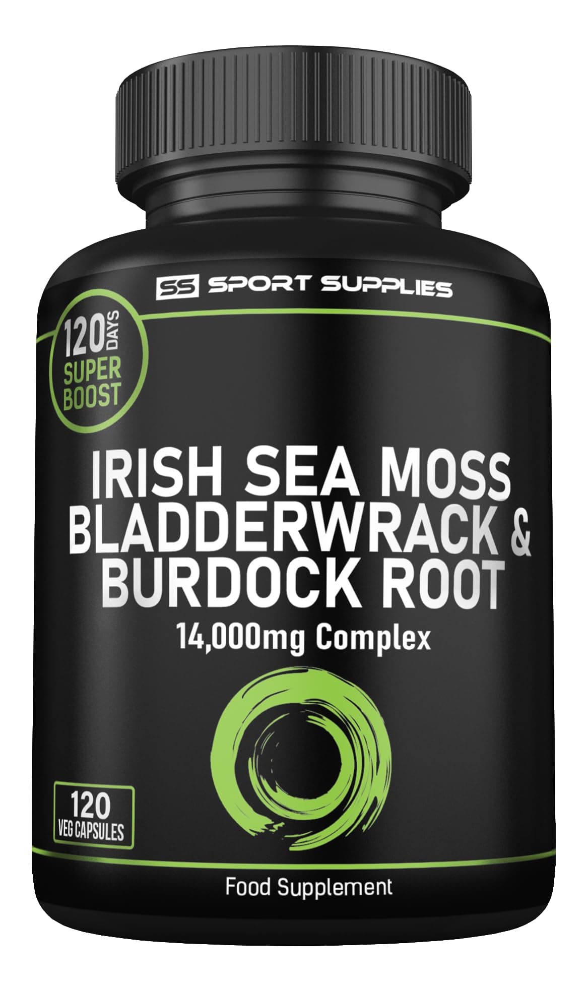 Sea Moss Complex 14,000mg Extract Including Bladderwrack & Burdock Root - 120 High Strength Capsules Providing 120 Day Supply - North Atlantic Irish Sea Moss Supplement - Vegan & UK Made