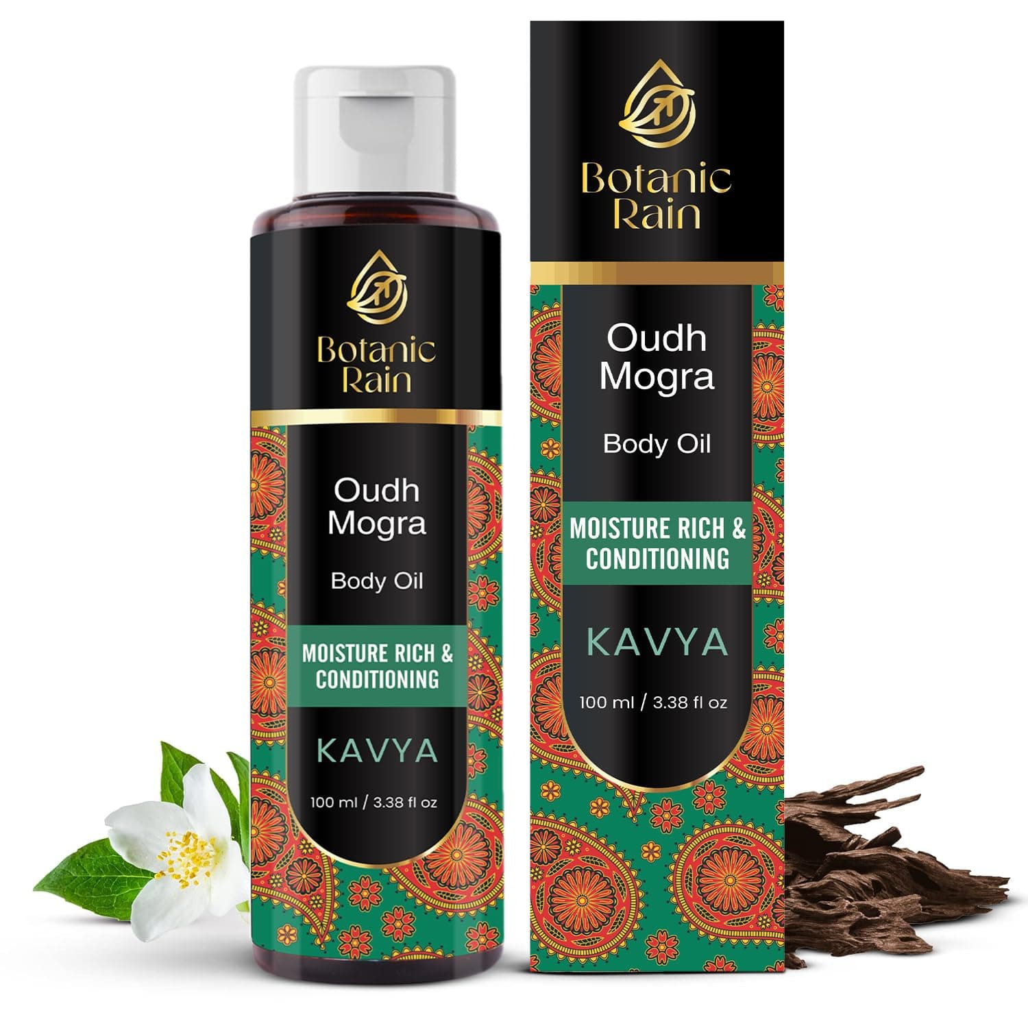 Ayurveda Body Oil with Oudh & Mogra – Organic, Nourishing & Hydrating for Dry, Flaky Skin – Fast Absorbing, Non-Greasy, Ayurvedic for Men & Women – 3.38 fl oz (Pack of 1)