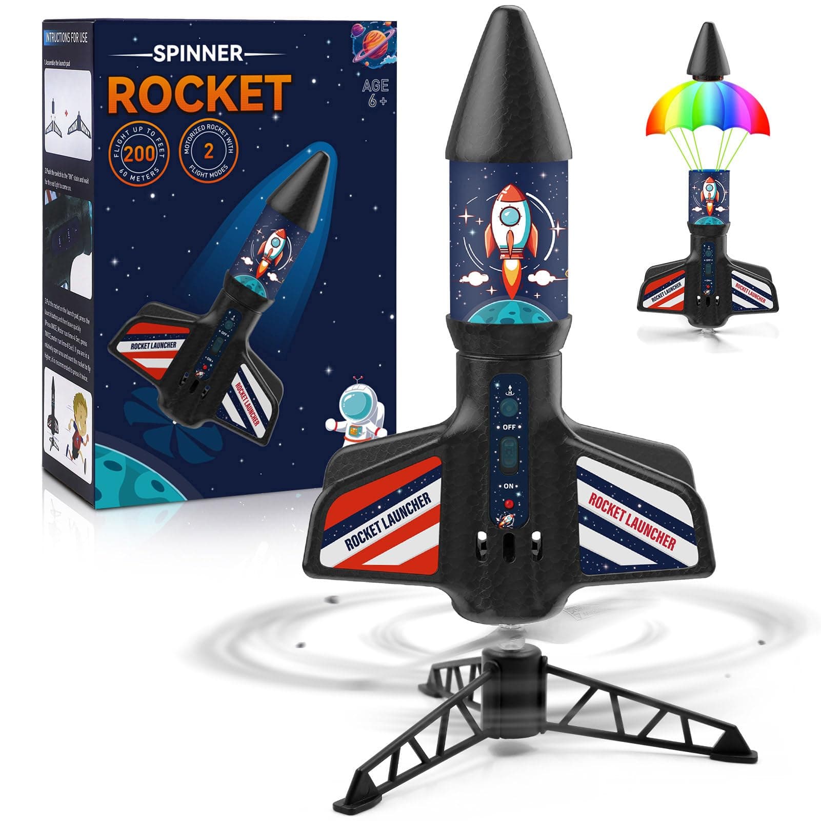Rocket Launcher for Kids - Self-Launching 200 ft Motorized Outdoor Electric Play Toy, High Flying Kids' Play Air Rocket with Launch Set, Birthday Toys Gifts for Boys 8-12, Rocket Pattern