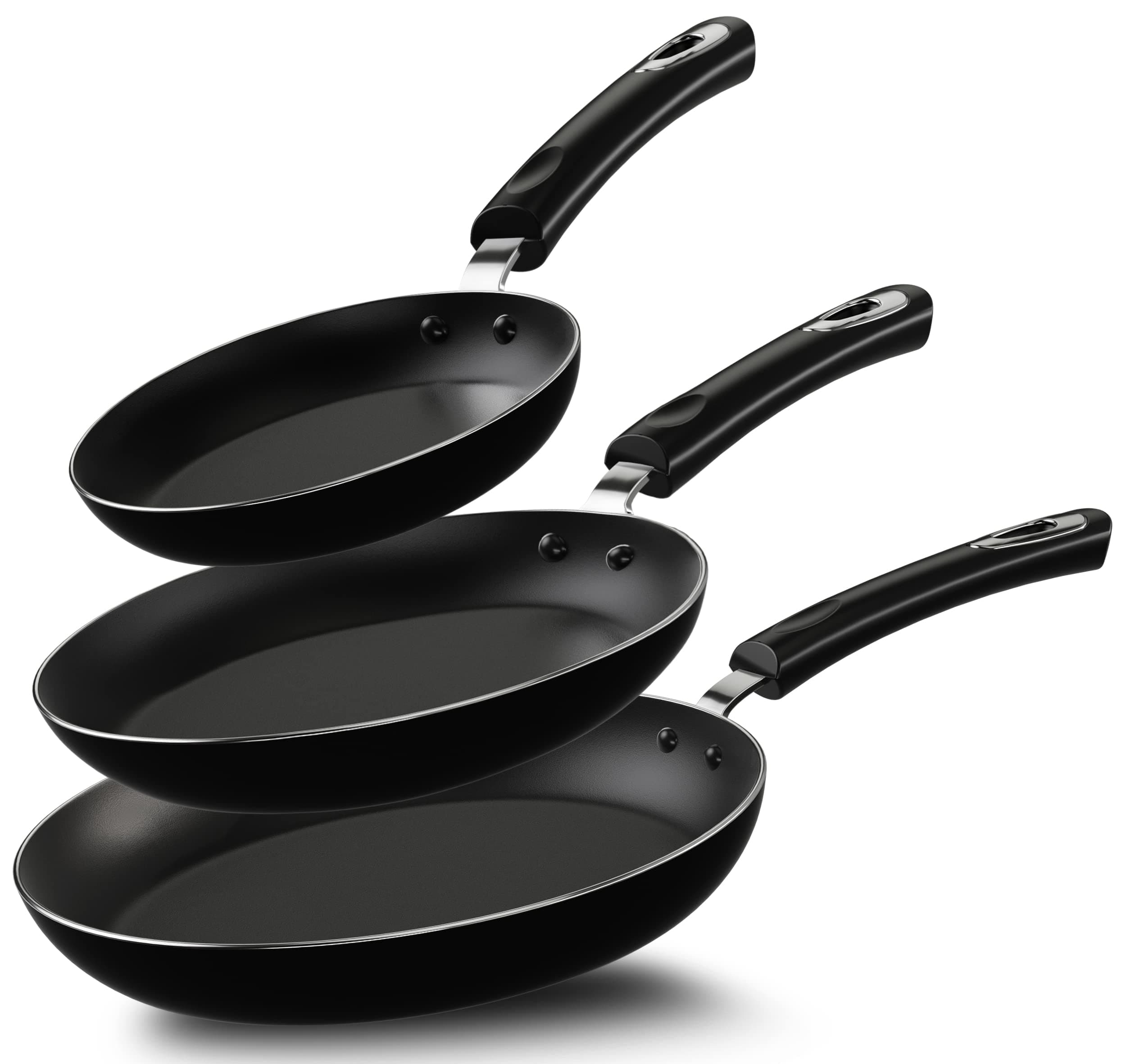 Utopia Kitchen Nonstick Cookware 3 Piece Set, Nonstick Frying Pans with Induction Bottom, 8, 9.5 & 11 Inches Frying Pans with Bakelite Handles, PFOA Free, Black