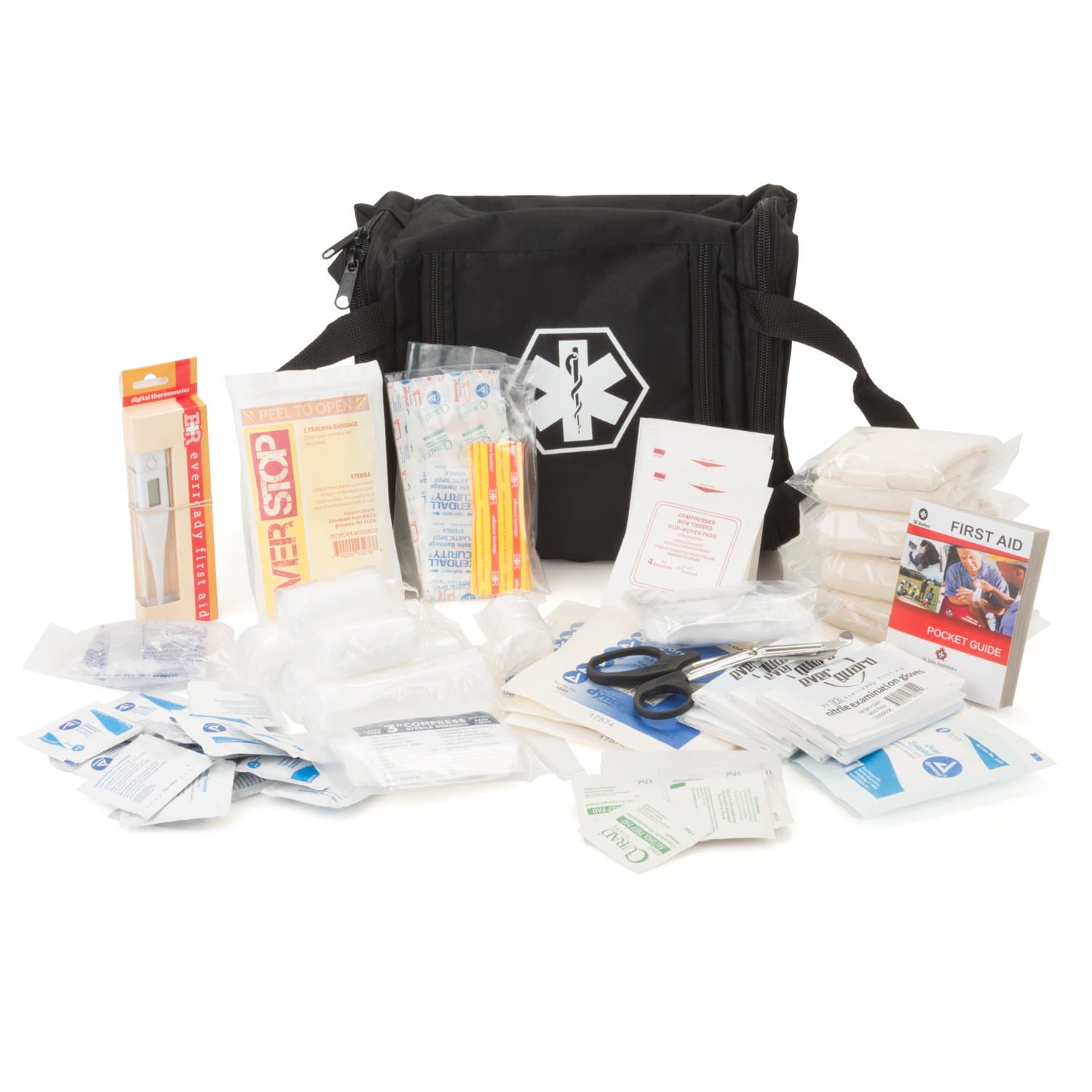 First Aid Kit Emergency Response Bag Fully Stocked (Black)