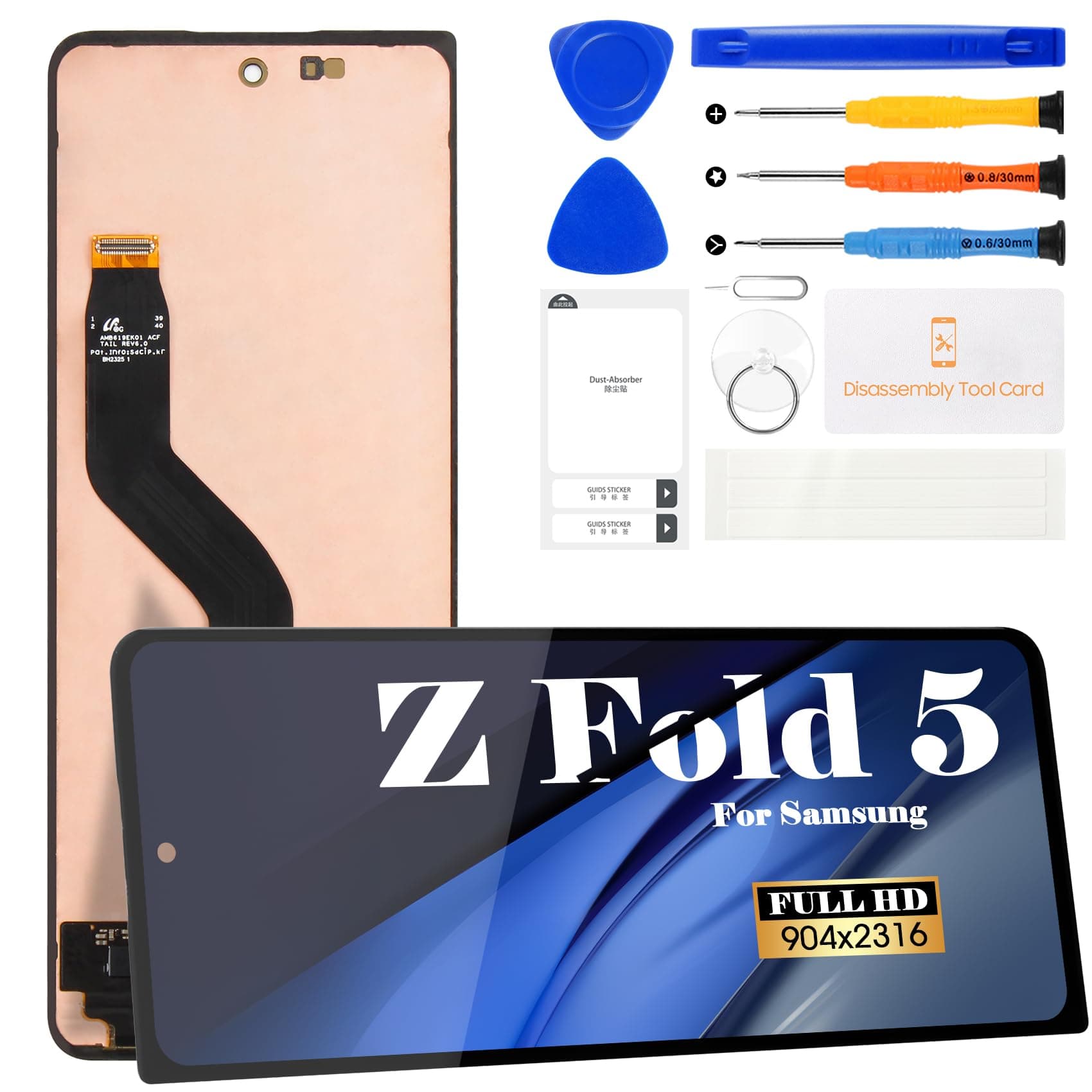 SRJTEK Original for Samsung Z Fold 5 5G Screen Replacement for Samsung Galaxy Fold 5 5G SM-F946U F946B F946W F946A Digitizer Touch Screen Display Assembly Repair Kits(Black)