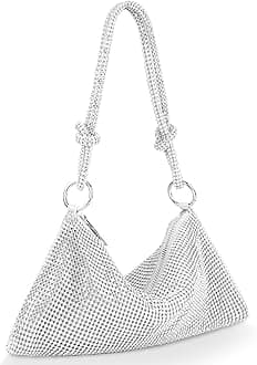 OSDUERhinestone Crossbody Bag, Women Silver Clutch Bag, Chic Sparkly Evening Handbag, One Size Cocktail Wedding Engagement Purse For Party Bridal Night Bag