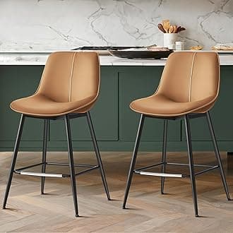 VASAGLE Bar Stools Set of 2, Counter Height Bar Stools with Back, Ergonomic Backrest, Synthetic Leather, Metal Legs, 24.8-Inch Tall Barstools for Kitchen Island Home Bar, Easy Assembly, Caramel Brown