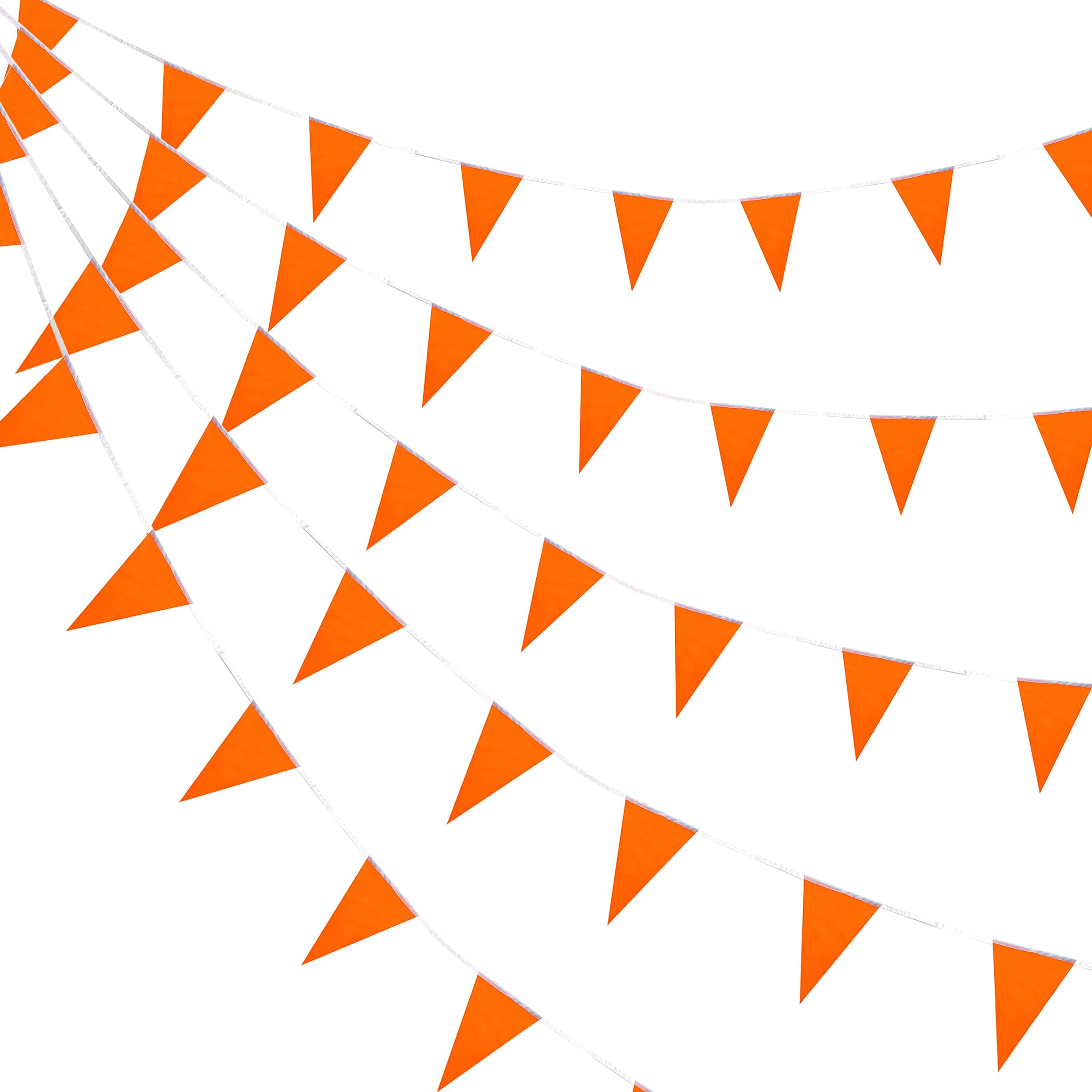 100 Feet Orange Pennant Banners Flags String Hanging Triangle Bunting Flags for Grand Opening,Kids Birthday,Party Decorations,60 PCS