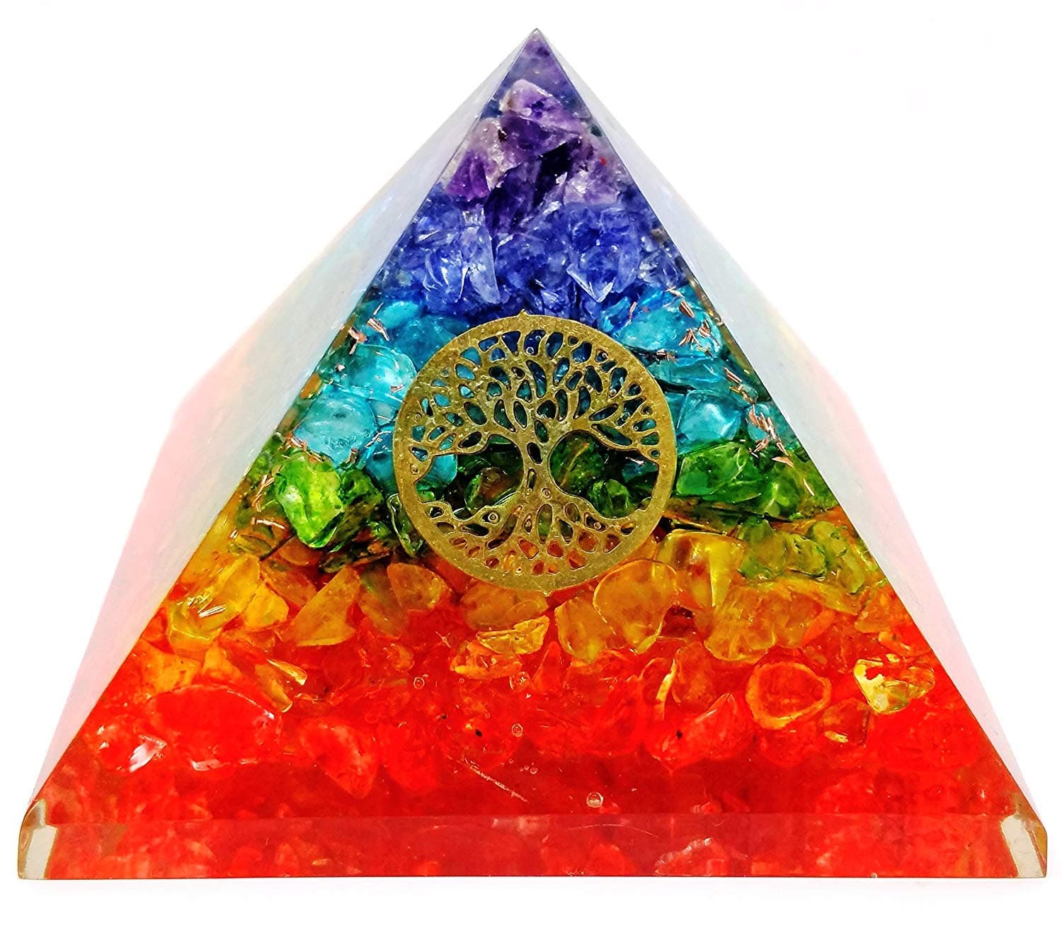7 Chakra Crystal Tree of Life Orgone Pyramid Kit/Includes 4 Crystal Quartz Energy Points/EMF Protection Meditation Yoga Energy Generator …