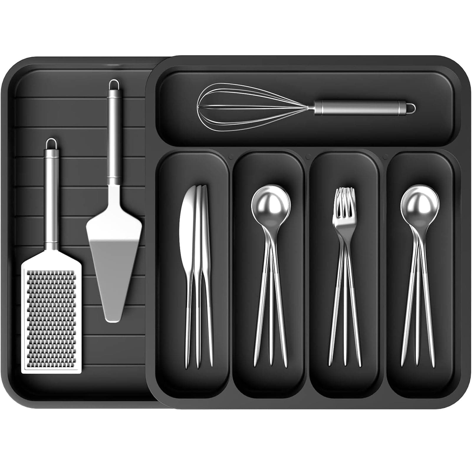 ANTOLE Expandable Drawer Organizer,Kitchen Silverware Organizer and Utensil Organizer,Adjustable Cutlery Tray Flatware Holder,Drawer Dividers for Silverware,Knives,Forks and Spoons (Black)