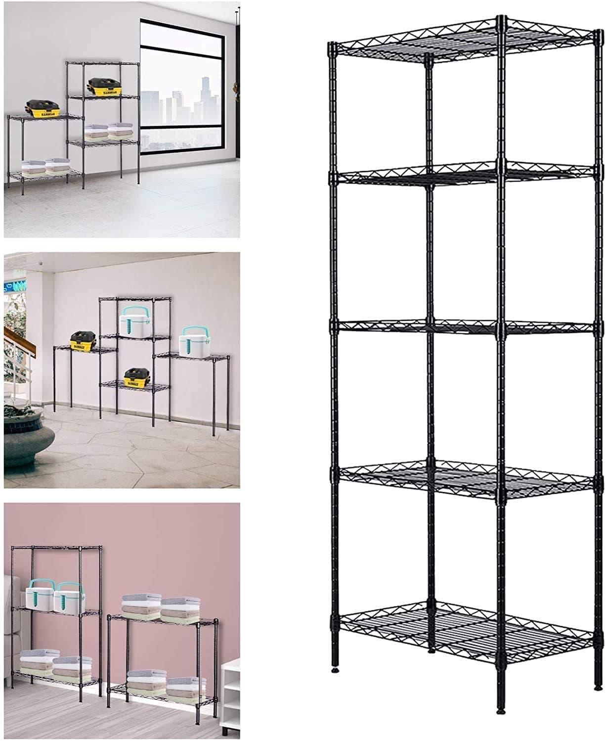 5 Tier Wire Storage Shelving Rack Unit for Home, Bathroom, Kitchen, Office, Garage 5 Shelves Unit Metal Kitchen Storage Rack (Black)