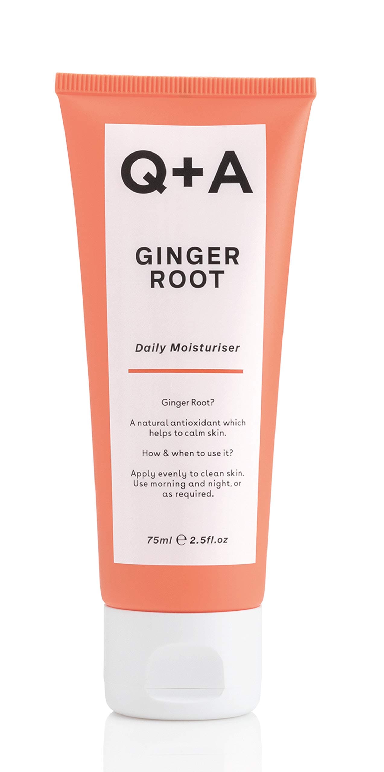 – Q+A Ginger Root Daily Moisturiser. A calming face moisturiser packed with antioxidants. 75ml/2.5fl.oz