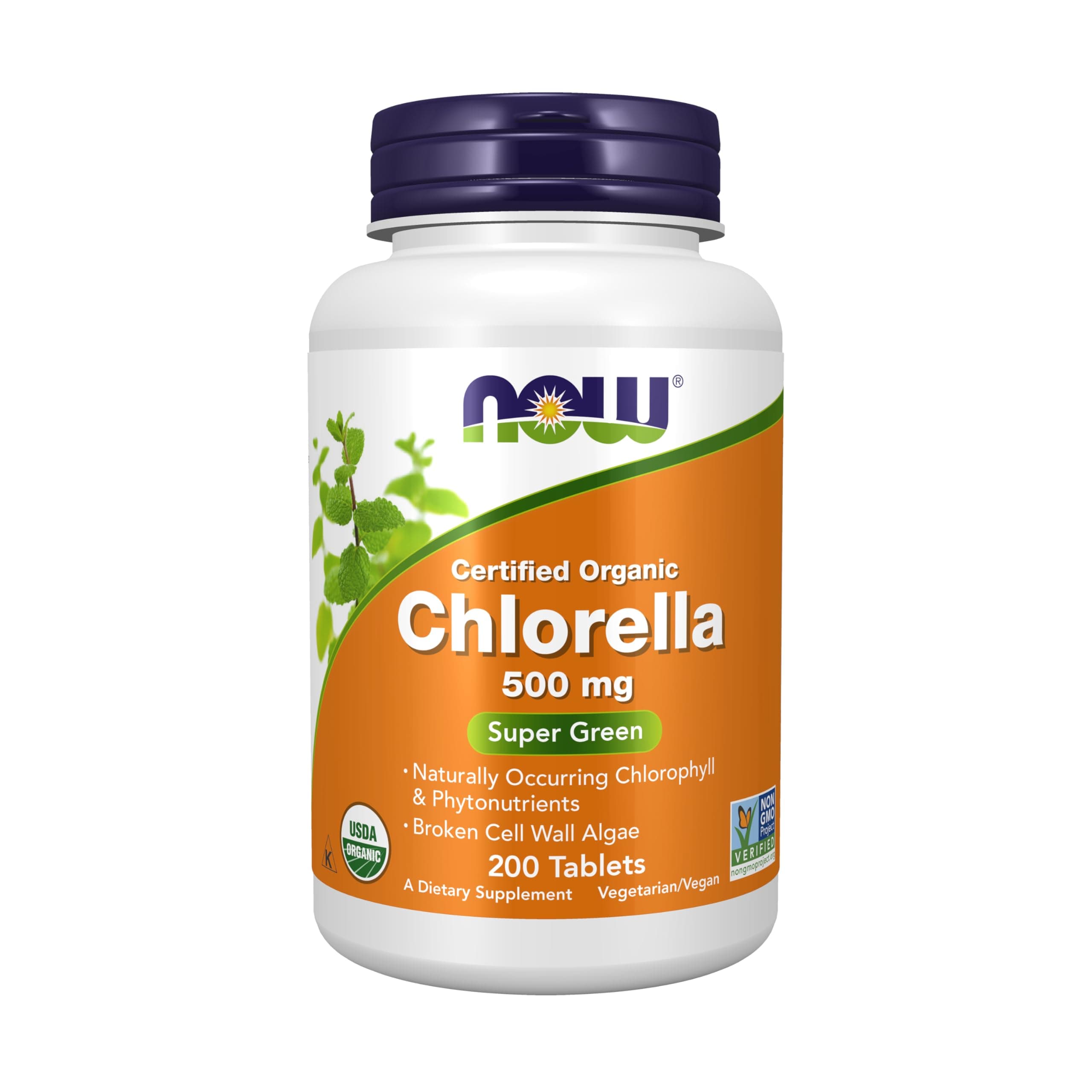 NOW Foods Supplements, Organic Chlorella 500 mg with naturally occurring Chlorophyll, Beta-Carotene, mixed Carotenoids, Vitamin C, Iron and Protein, 200 Tablets