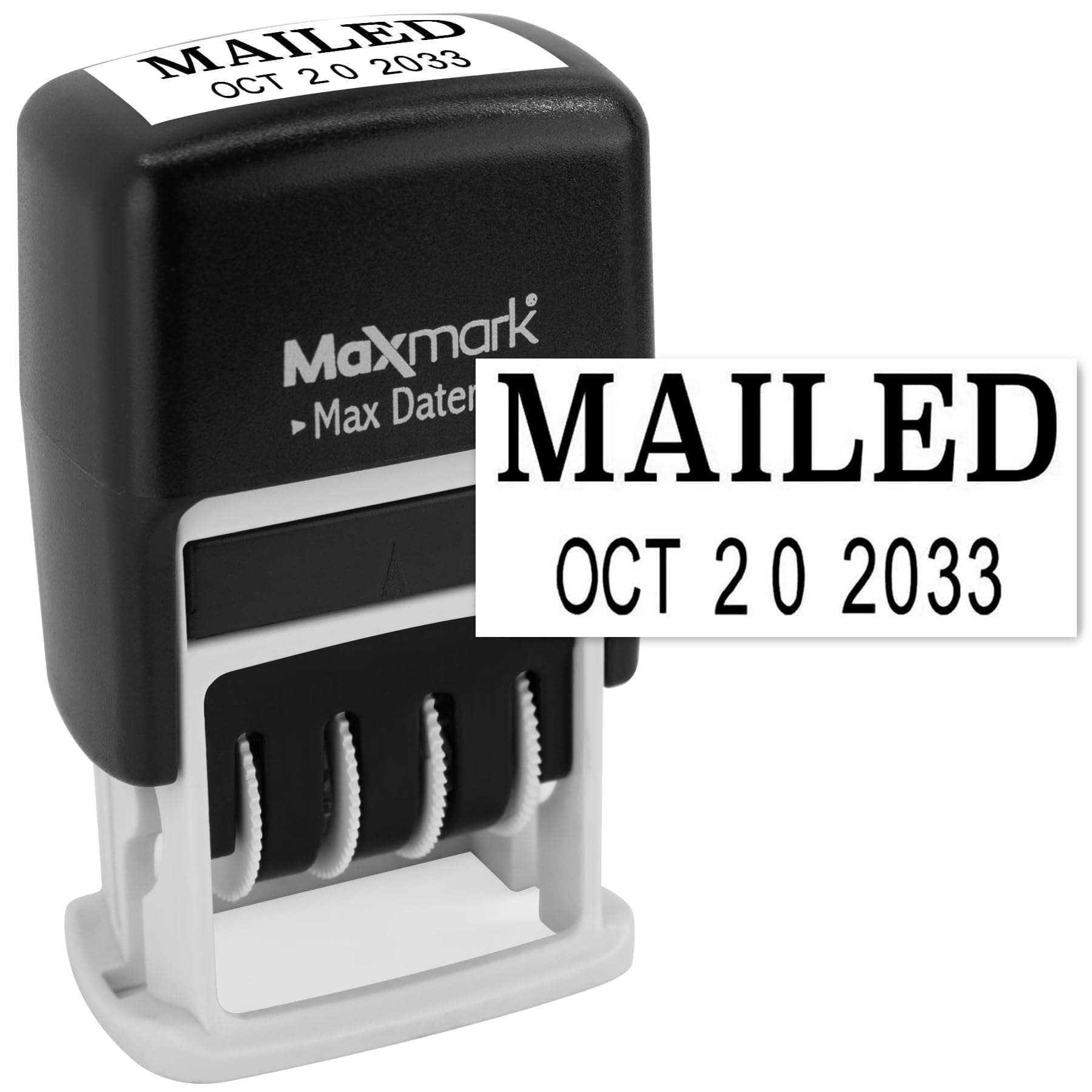 MaxMark Self-Inking Rubber Date Office Stamp with MAILED Phrase & Date - Black Ink (Max Dater II), 12-Year Band