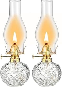 2 Pieces Large Chamber Oil Lamps, Glass Clear Rustic Kerosene Lamp Lantern Indoor Decorative Hurricane Lamp Oil Lantern Vintage Decor Oil Lamp for Home Tabletop Emergency Lighting