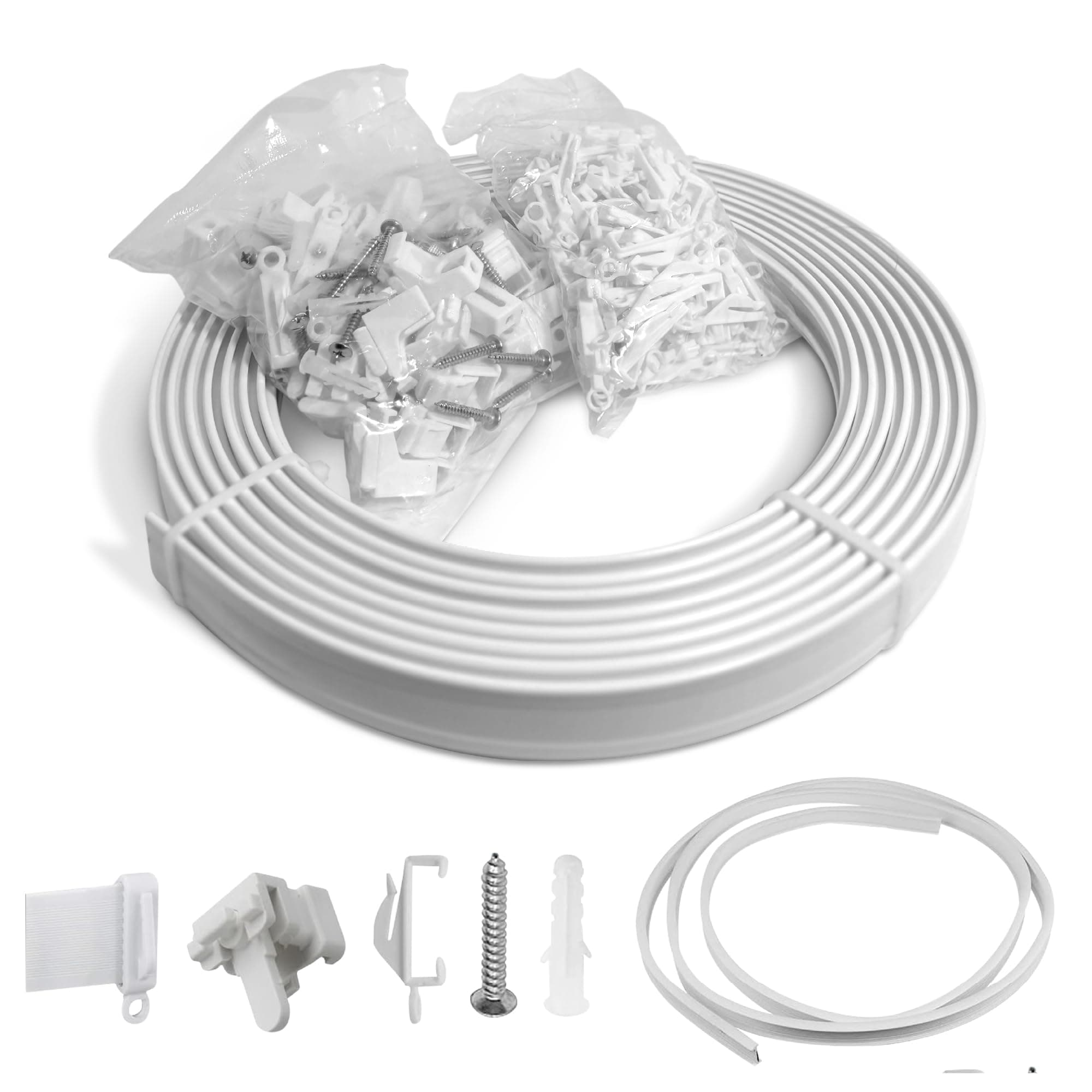 REMI TOOLS LTD 6 Meter/20 FT Plastic Curtain Track Glider Rail For Straight And Bay Windows (24 Bracket, 12 Ends, 80 Gliders, 24 Screws)