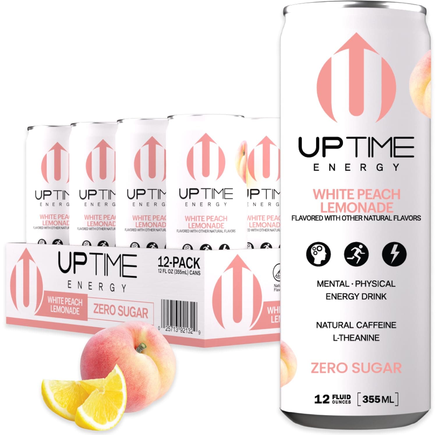 White Peach Lemonade – Zero Sugar (12 Pack), Premium Energy Drink, 12oz Bottles, Natural Caffeine, Sparkling, Natural Flavors, 5 Calories