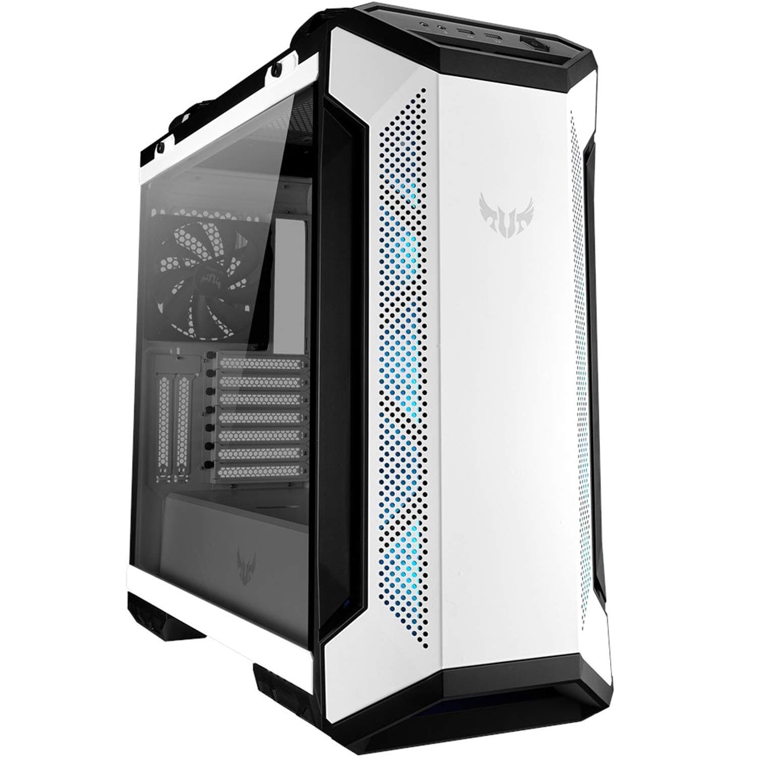 TUF Gaming GT501 White Edition Mid-Tower Computer Case for up to EATX Motherboards with 2 x USB 3.1 Front Panel, Smoked Tempered Glass, Steel Construction, and Four Fans
