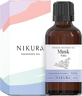 Nikura | Musk (White) Fragrance Oil - 50ml | Perfect for Soap Making, Candle Making, Wax Melts, Diffuser | Great for use in Bath Bombs, Perfume Oil, Perfume Scents | Vegan & UK Made