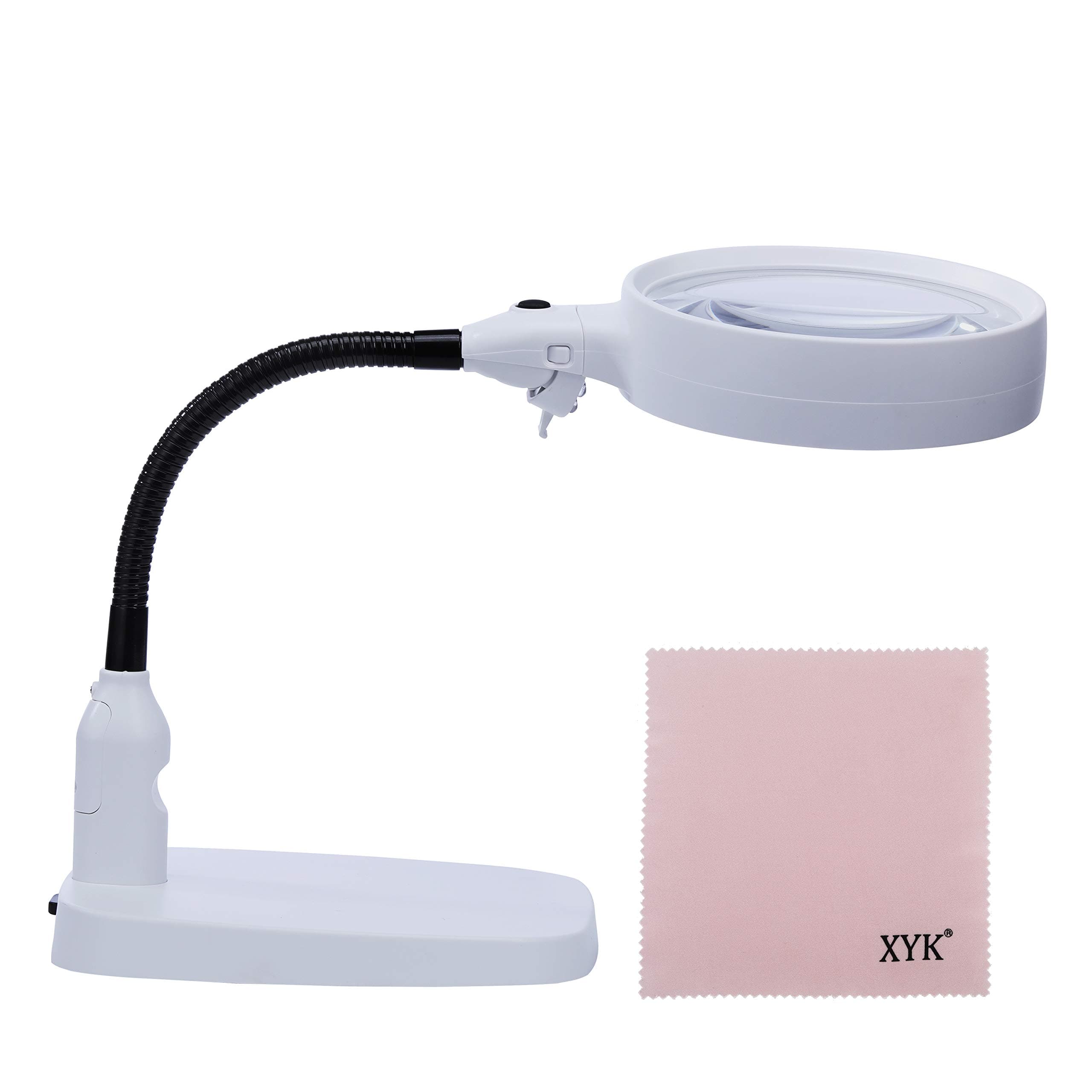 XYK LED Magnifying Lamp - Folding Design with 6 LED Light - Great Hands Free Magnifying Glasses for Close Work, Reading, Hobbies, Crafts, Workbench