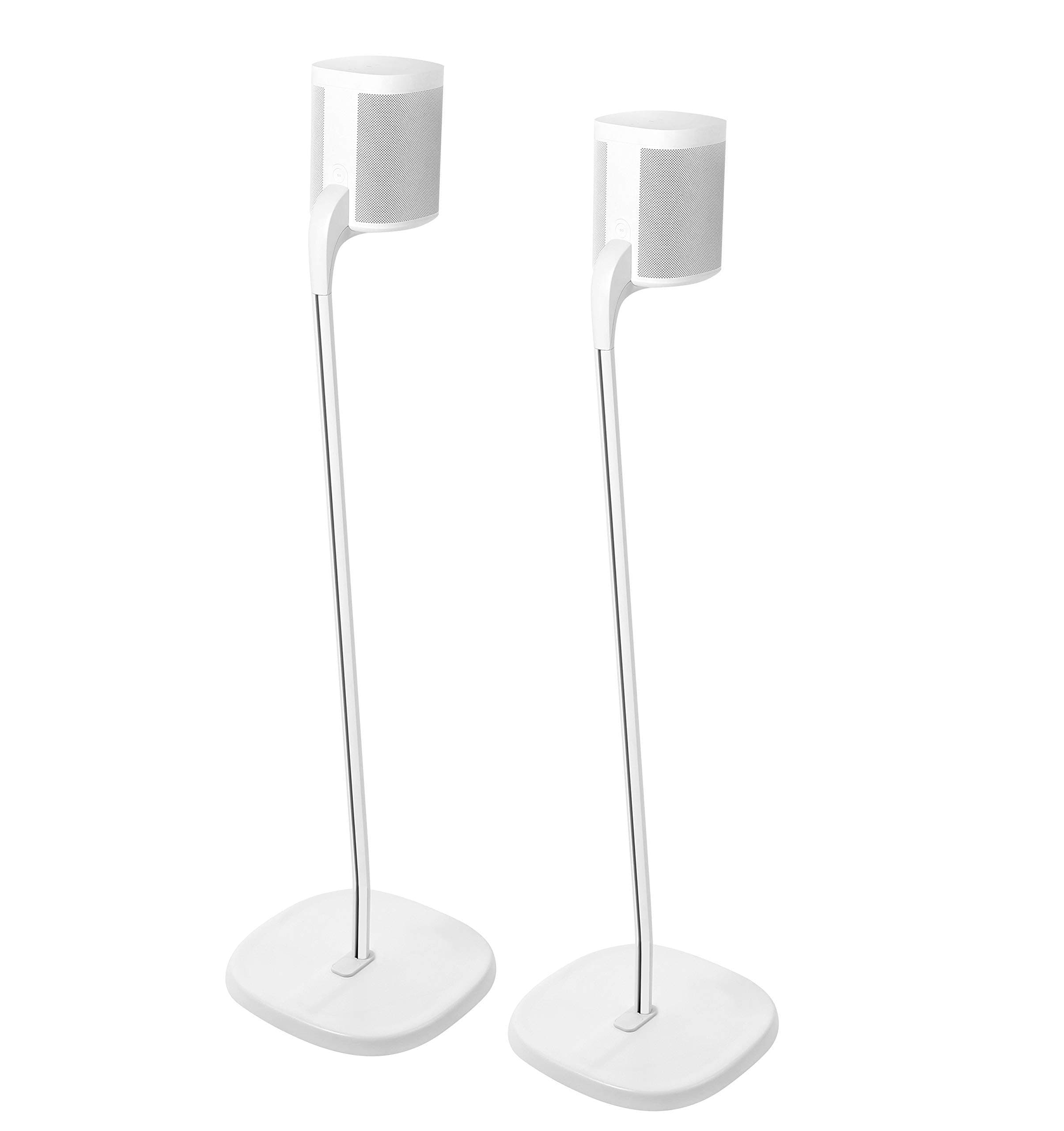 GT STUDIO SONOS Speaker Stands for SONOS One, One SL, PLAY:1, PLAY:3, Premium Design Improves Surround Sound, Heavy Base, Complete Cord Concealment - (Pair, White)