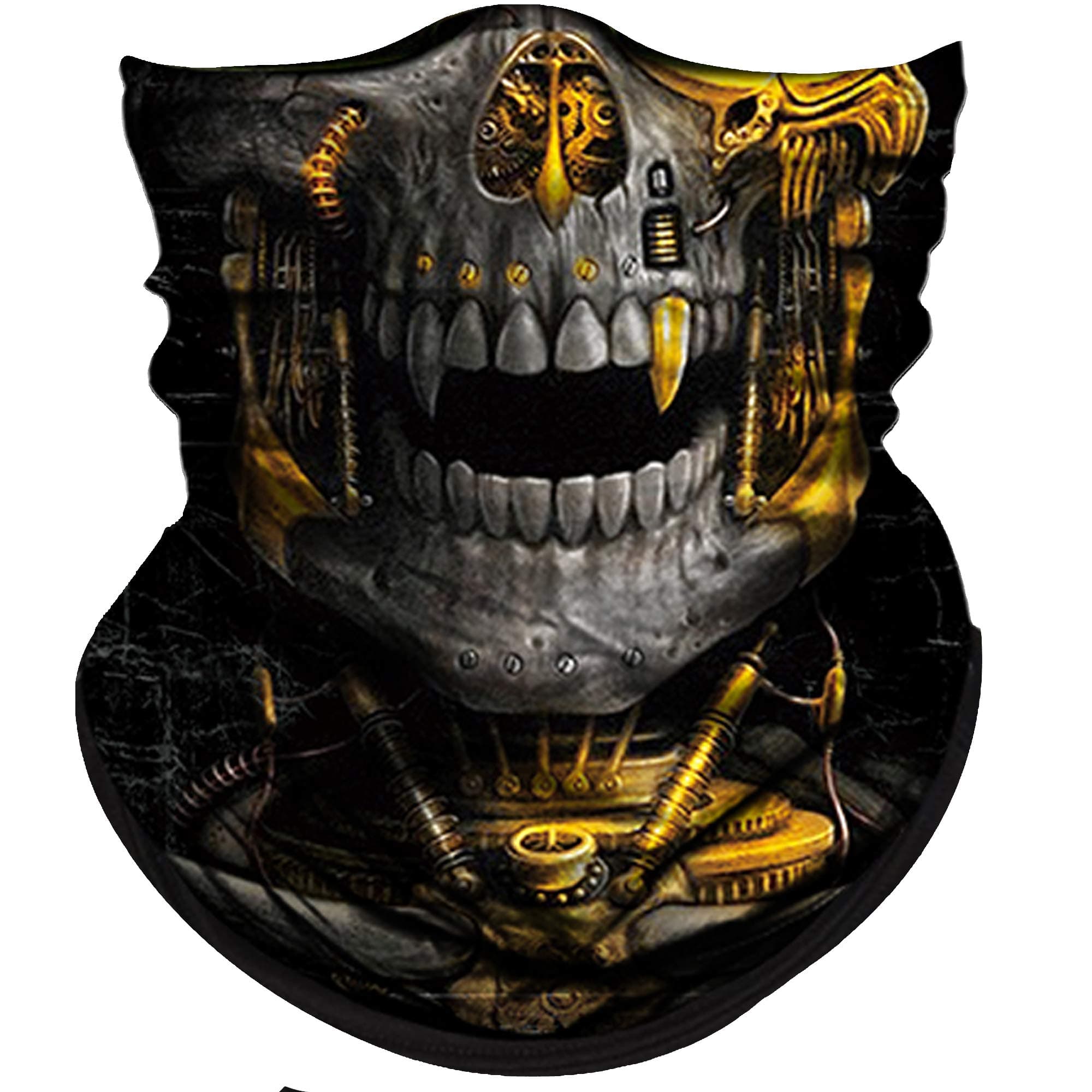 Skull Face Mask Half For Dust Wind Uv Sun Protection Seamless 3D Tube Bandana Men Women Durable Thin Breathable Skeleton Motorcycle Riding Bike Sports (Mechanical Grey-Gold Skull)