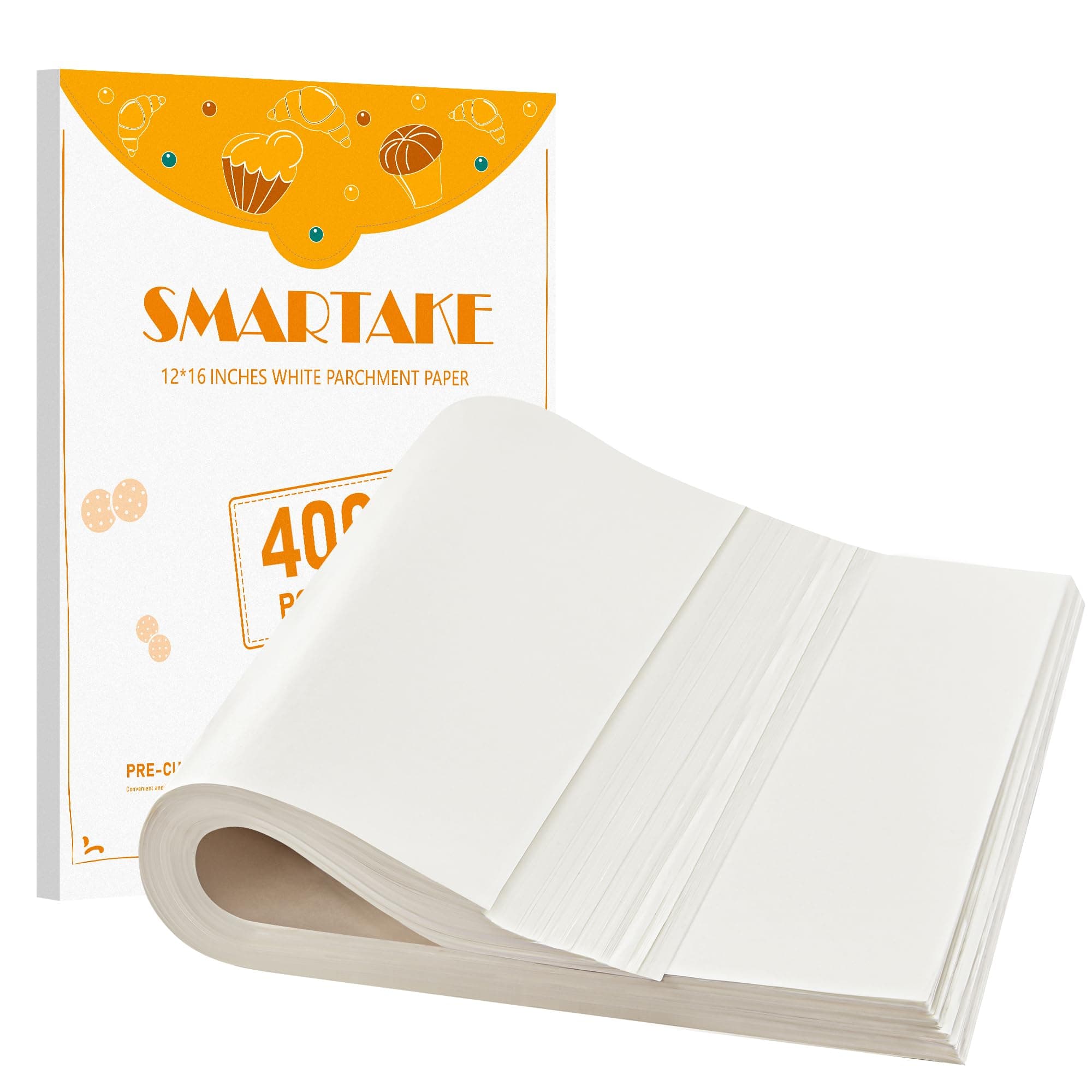 SMARTAKE 400PCS Parchment Paper Sheets, 12 x 16 IN Pre-Cut Baking Parchment, Non-Stick Kitchens Cookie Baking Paper, for Oven Grilling Air Fryer Steaming Bread Cake Cookie Meat Pizza (White)