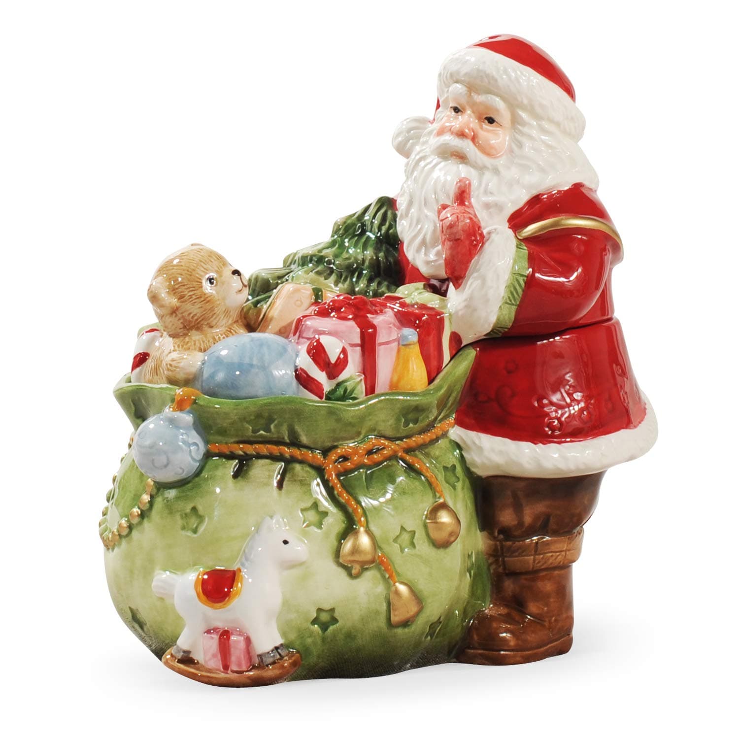 Ceramic Christmas Storage Container With Lid Candy and Cook Jar ，3D Handpainted Santa Claus Design