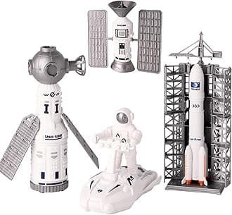 Space Rocket Toys for Kids, Aerospace Toys Space Playset, Rocket Ship with 2 Satellites, Astronaut and Space Rover, Fun Space Toys for Kid 3 4 5 6 7 8 9
