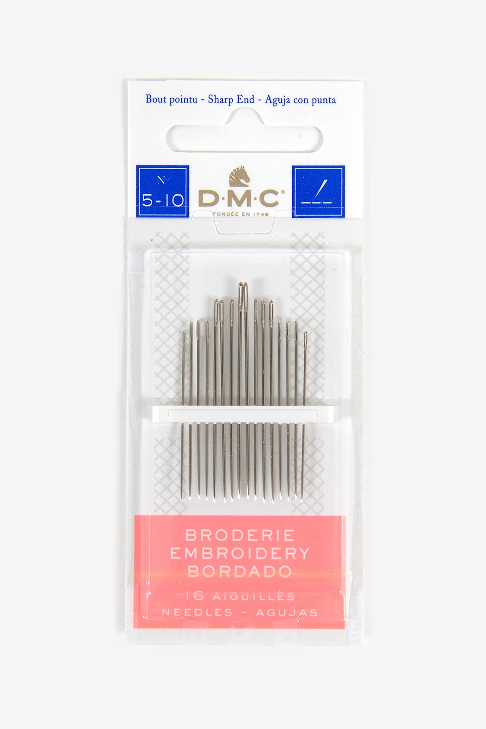 DMC 1765-5/10 Embroidery Hand Needles, 16-Pack, Size 5/10,Silver
