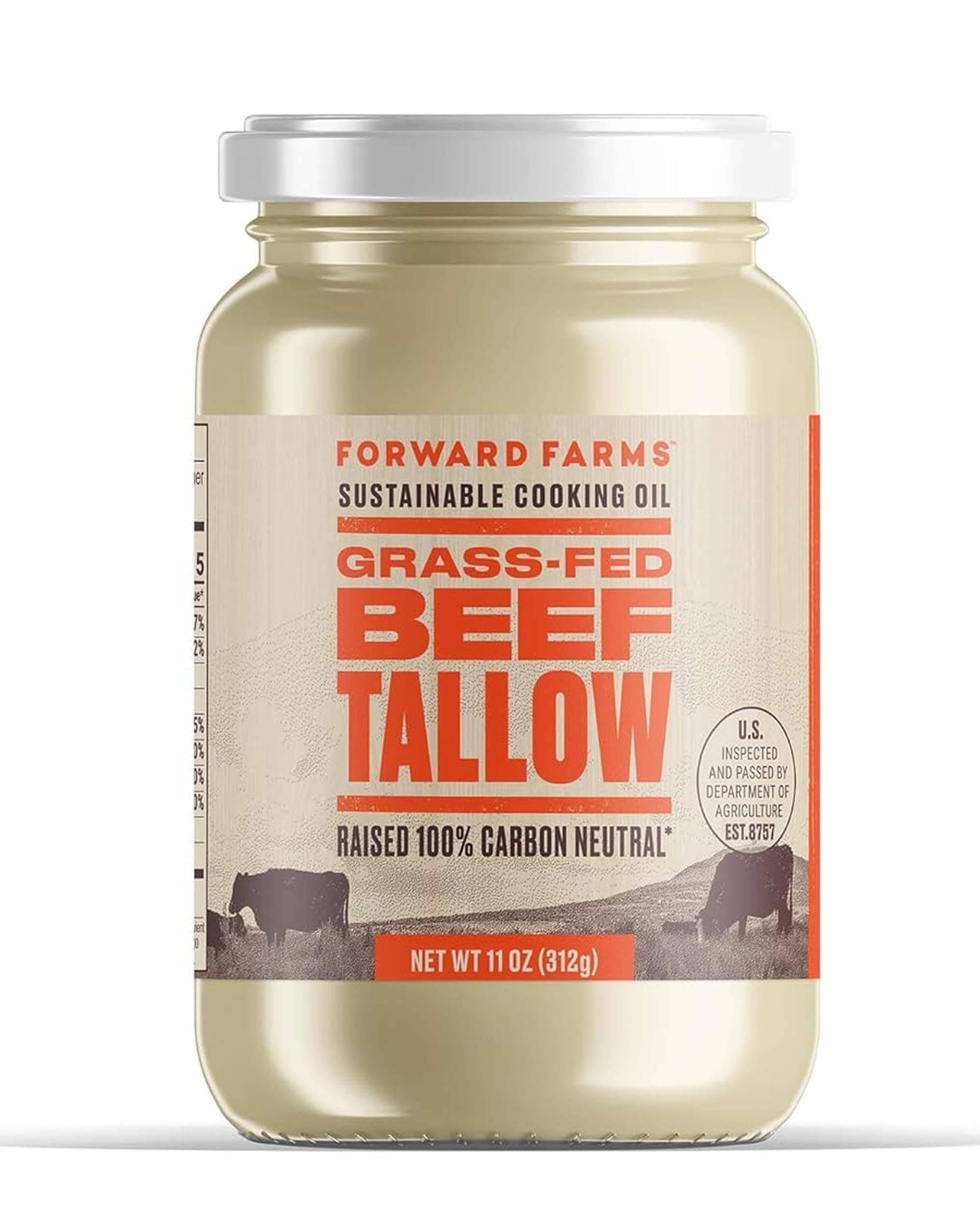 100% Carbon Neutral Raised Grass-Fed & Grass-Finished Beef Tallow | Premium Pure Cooking & Frying Fat for Keto, Paleo, Whole30 | 11 oz Jar (1 Pack)