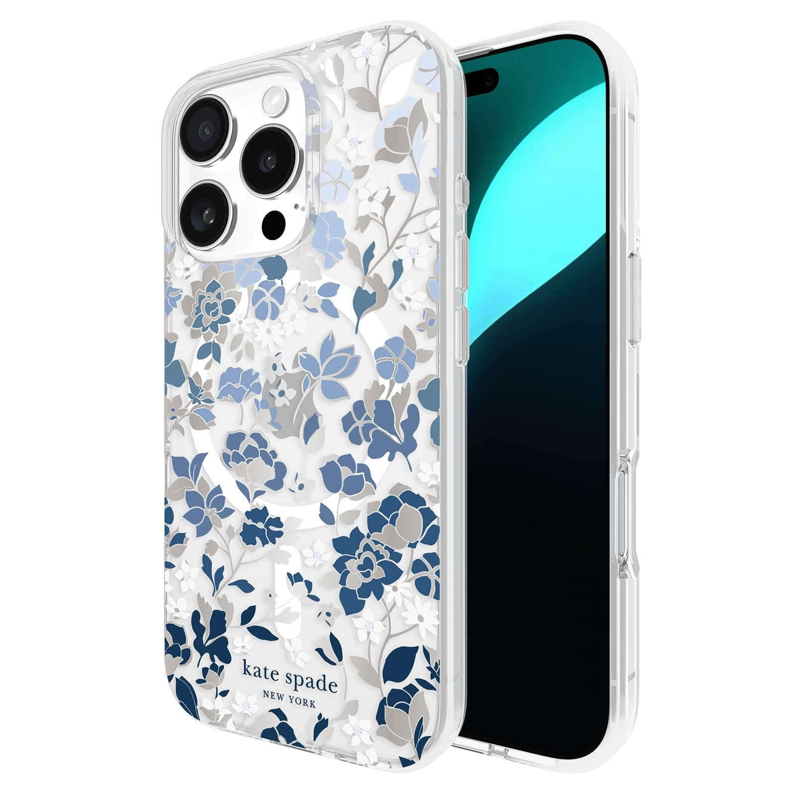 iPhone 16 Pro Case - Compatible with MagSafe - Designer Phone Case - Flowerbed Blue Gems