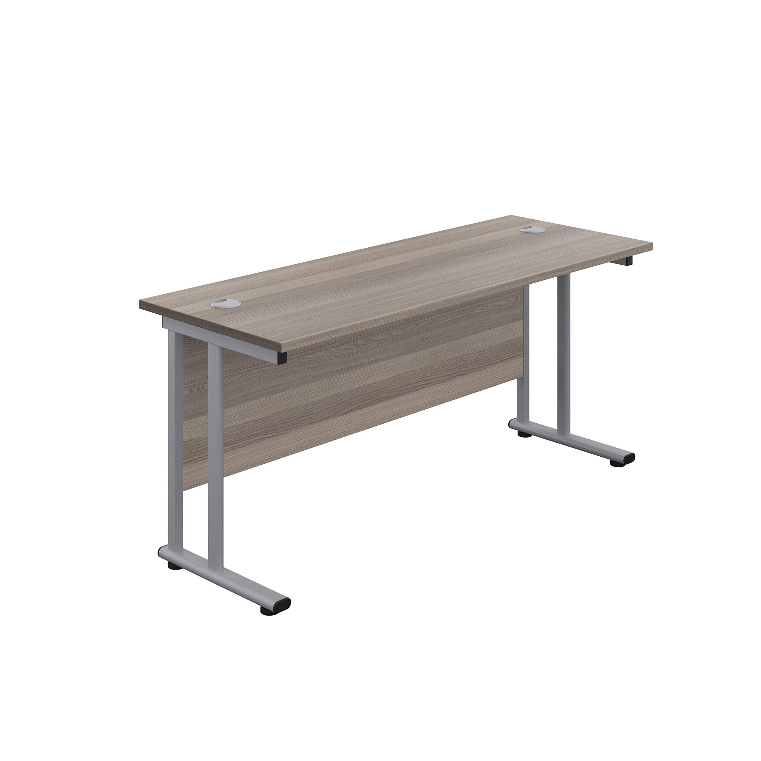 Office Hippo Heavy Duty Rectangular Cantilever Office Desk, Home Office Desk, Office Table, Integrated Cable Ports, PC Desk For Office or Home, 5 Yr Wty - Silver Frame/Grey Oak Top, 180cm x 60cm