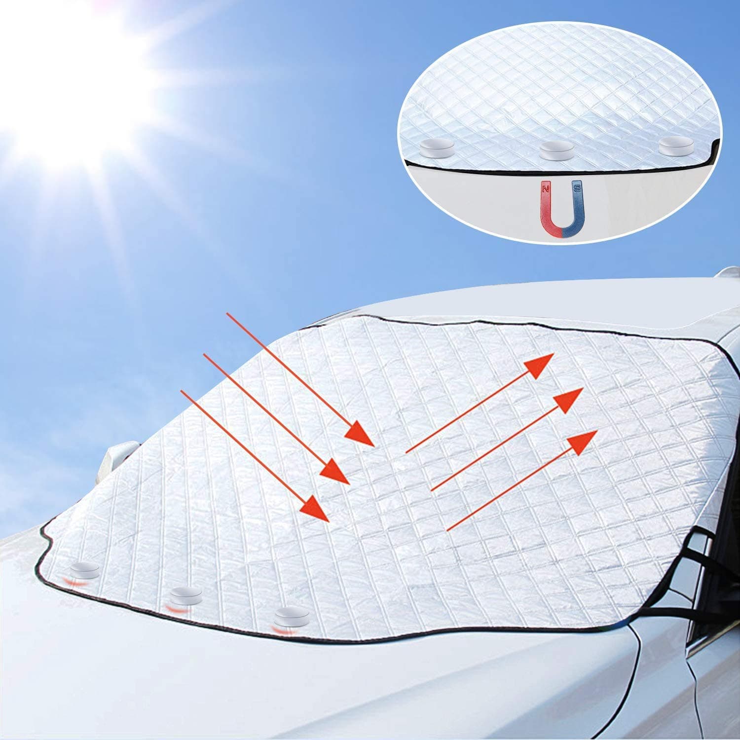 – Excefore Car Windscreen Sun Shade UV Front Screen Sunshade Cover Protector Keep Car Cool Windshield Dust Cover Frost Snow Ice Cover in all Weather Large Front Windscreen Sun Visor