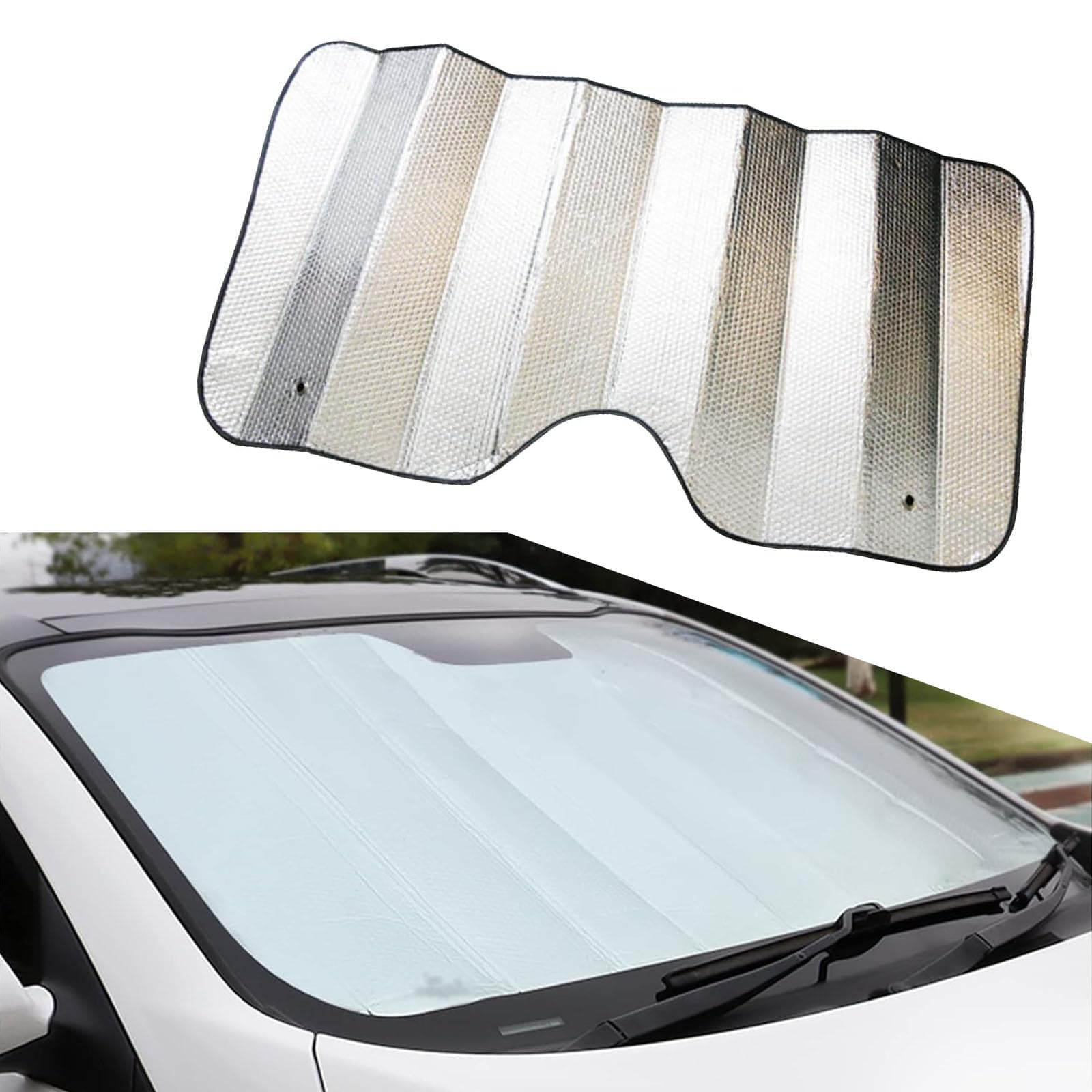 Pack of 1 Car Double Sided Window Shade, Foldable Reflective Sun Visor, Car Windshield Sun Shade, Universal for Most Sedans SUV Truck (Silver #55.1"" X 27.5""), YVSZYB154SI-1PC