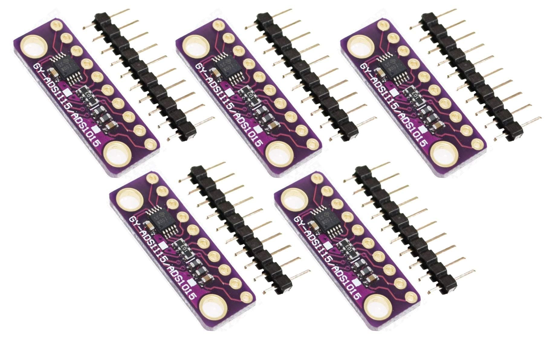 TECNOIOT 5pcs I2C ADS1015 12-bit Precision ADC 4 Channel Converter Module Development Board Module with Programmable Gain Amplifier