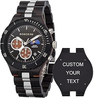 Mens Quartz Wooden Watches Stainless Steel Red Sandalwood Alloy Wood Watch for Male Classic Function Wristwatch Chronograph Luminous Hands Day and Night Date Display