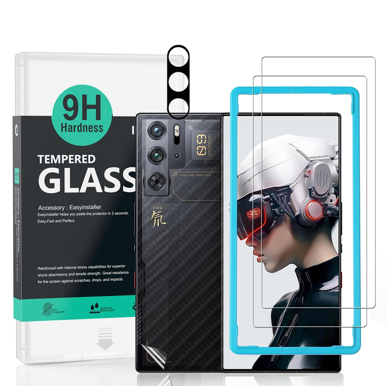 Ibywind For ZTE nubia Red Magic 9 Pro/9 Pro+/9S Pro 5G 6.8", 2 Pack Screen Protector, 9H Hardness Tempered Glass[Military-Grade Protection],With 1Pc Camera Lens Protector,1Pc Back Cover,[Anti-Scratch][Anti-Shatter]