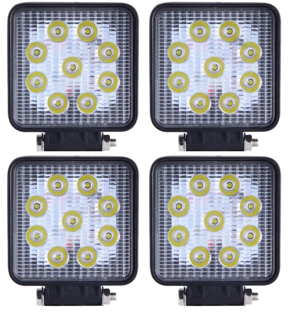 Tiauto 4pcs 27W Square Waterproof LED Working Light 9LED SUV Off Road Work Light Boat Headlight Flood Driving Fog Work Light for Jeep Grand Cherokee Kit ATV