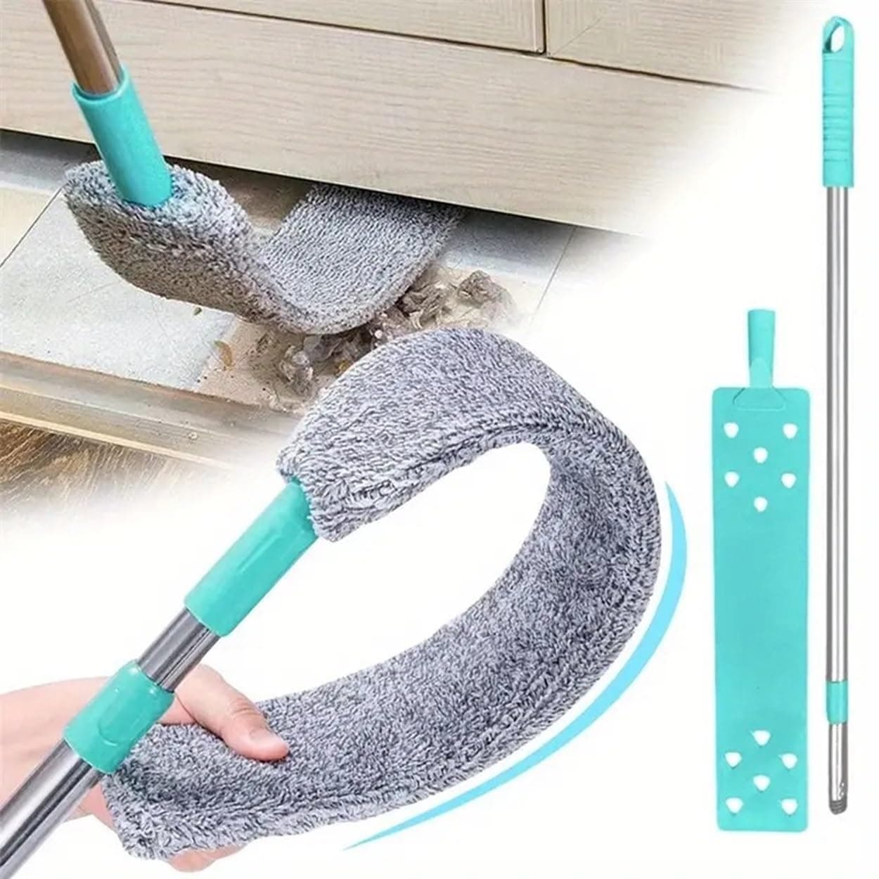 Gap Dust Cleaner Under Appliance Microfiber Duster Dust Brush with Extension Pole (36 to 55 Inches) for Bed High Ceilings Furniture Bottom Household Gap Duster, Multi-coloured