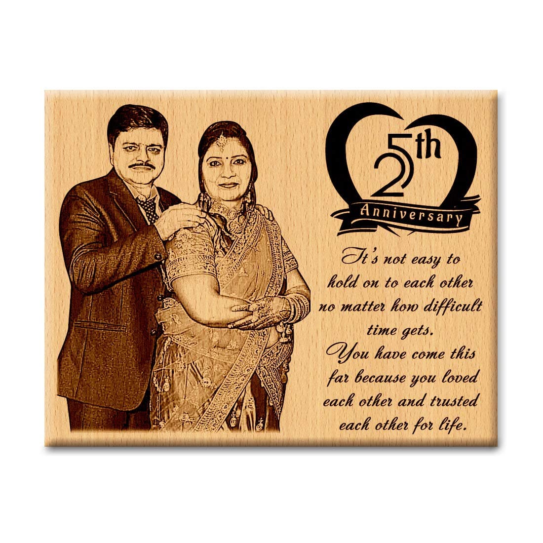 Incredible Gifts India 25th Wedding Anniversary Rectangular Wall Mount Personalized Gift for Couple Wooden Photo Frame | Gift for Couple (10x8-inch, Brown)
