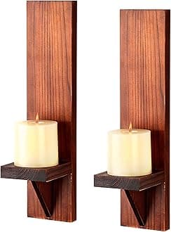 OwnMy Set of 2 Wooden Wall Candle Sconces Rustic Wall Mount Wooden Pillar Candle Sconces, Brown Farmhouse Wall Candle Sconce Vintage Hanging Candle Holders Decors for Living Room