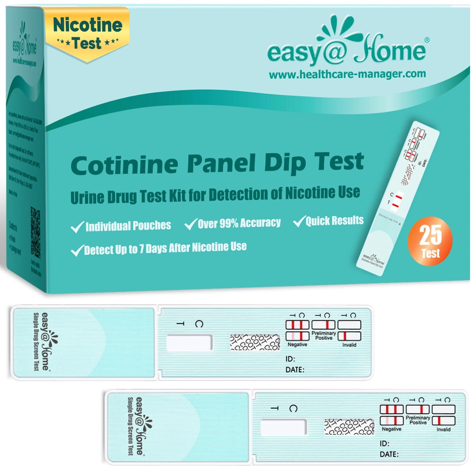 Easy@Home 25 Pack Nicotine Urine Test Strips Kit, Sensitive Rapid Testing Detection 200 ng/mL #ECOT-114