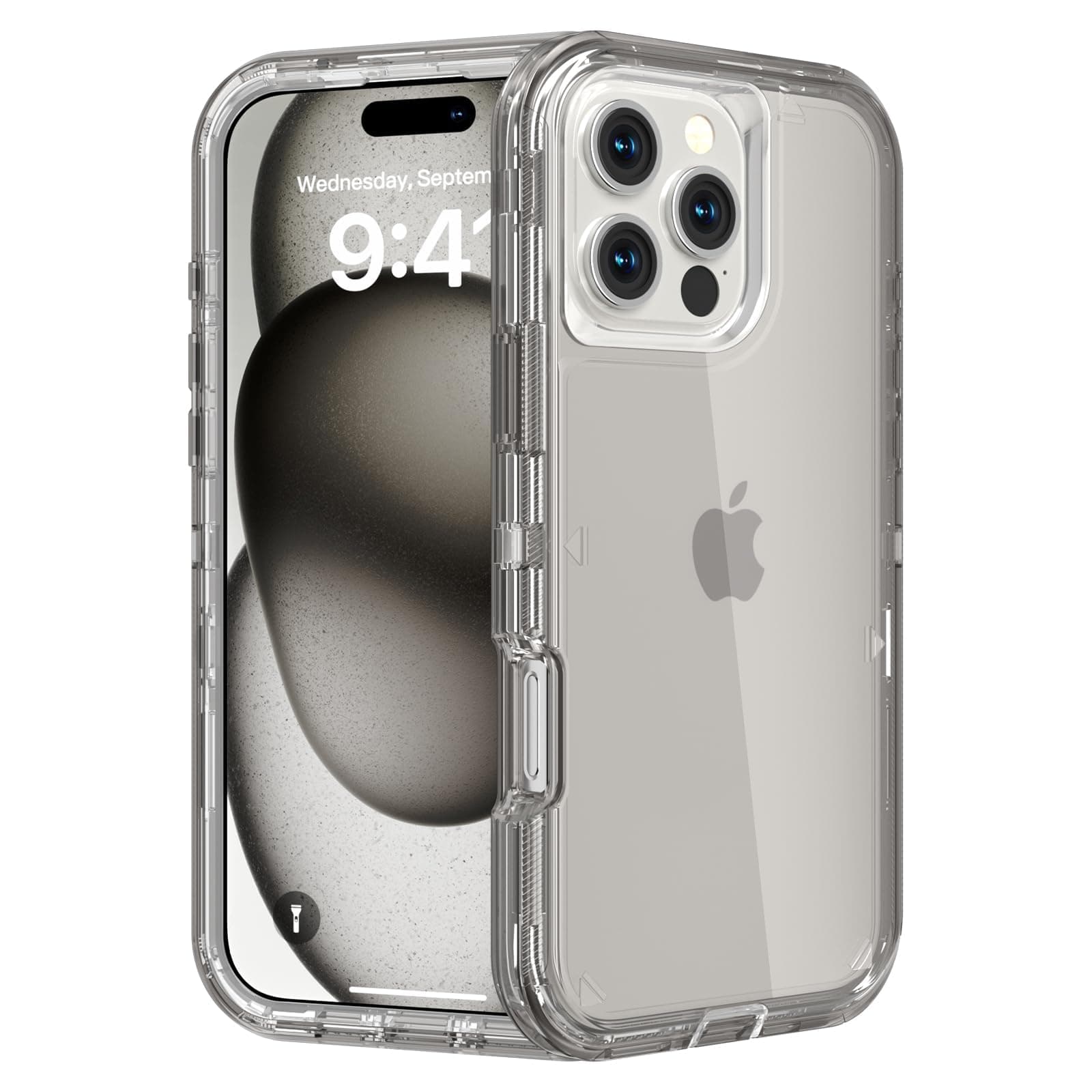 for iPhone 16 Pro Case, Heavy Duty Shockproof Protection Phone Cases, Durable 2-Layer Transparent Protective Cover Compatible with iPhone 16 Pro (6.3 inch), Crystal Gray