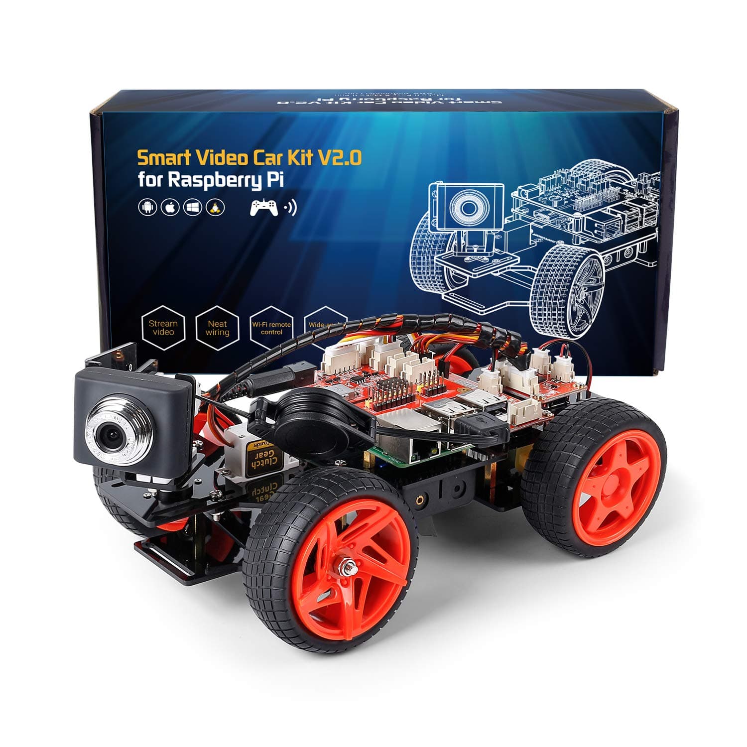 SUNFOUNDER Raspberry Pi Smart Video Car Kit V2.0 Block Based Graphical Visual Programming Language Remote Control by UI on Windows Mac and Web Browser Electronic Toy with Detail Manual