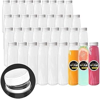 36 Pack 12 OZ Plastic Juice Bottles with Caps, Large Diameter Disposable Plastic Bottles Bulk with White Tamper Evident Lids for Juicing, Smoothie, Protein Drinks and Other Beverage (12 OZ, White)