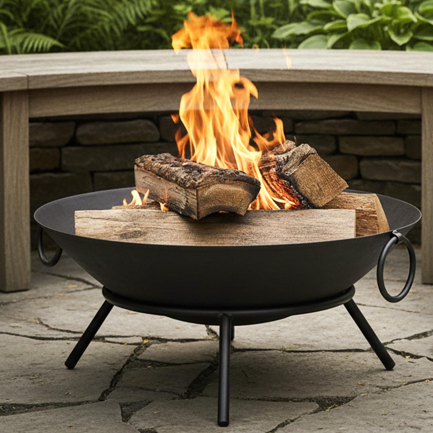 TrustBasket Bonfire Pit with Stand Outdoor Fire Pit | Portable Fire Pit for Home and Garden | Angithi for Winter | Iron Bonfire Bowl for Camping | Fire Pit for Terrace and Farmhouse