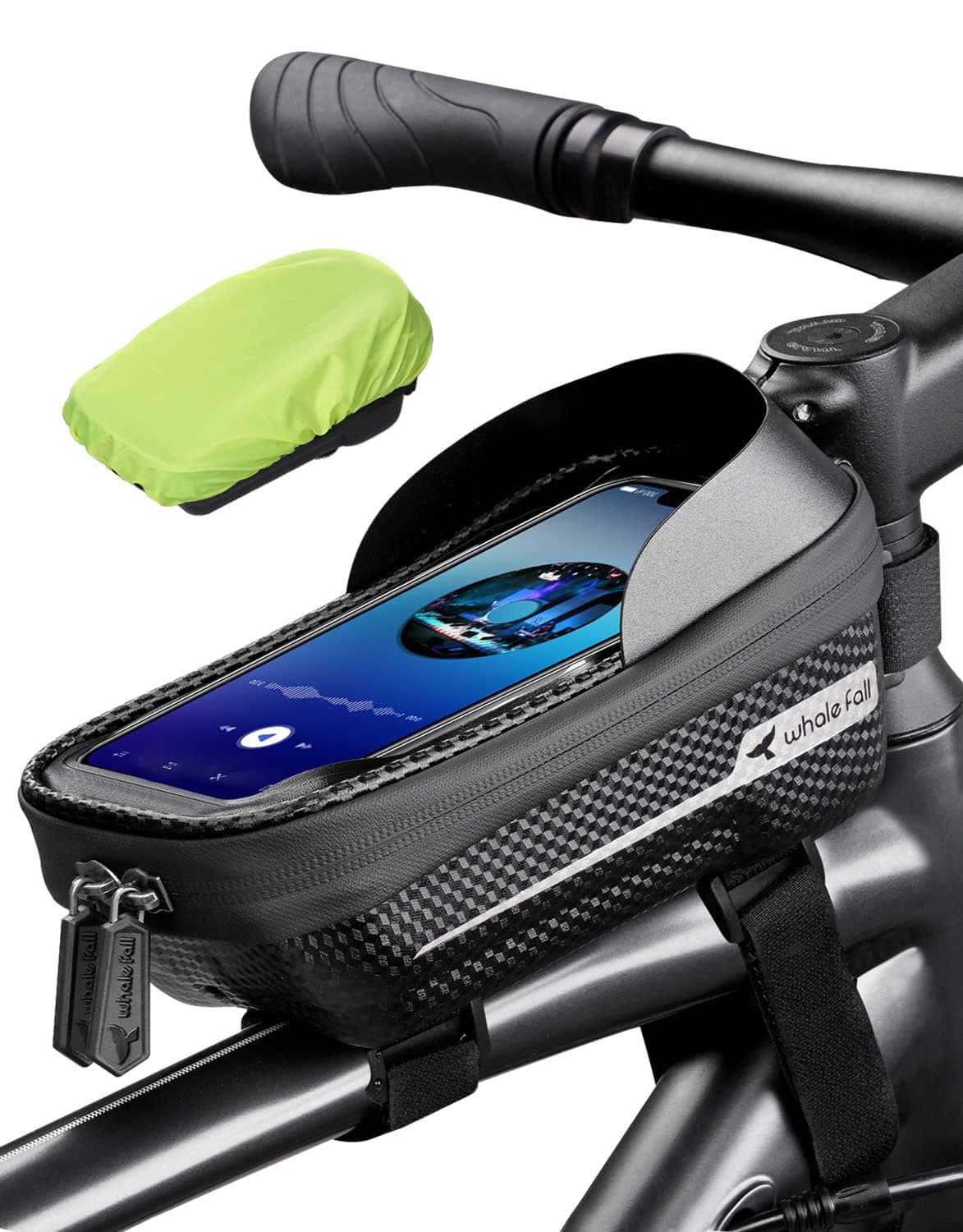 whale fall Bike Frame Bag Waterproof, 3D Eva Hard Shell, Bike Phone Holder, Bicycle Top Tube Bag, Cycling Pouch with Rain Cover, Bike Accessories for Phones Under 7"