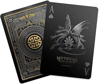 Mythical Creatures Playing Cards - Black, Silver & Gold Edition | Waterproof PVC | Greek, Norse, Egyptian, East Asian Designs | Custom Hand-Drawn Art