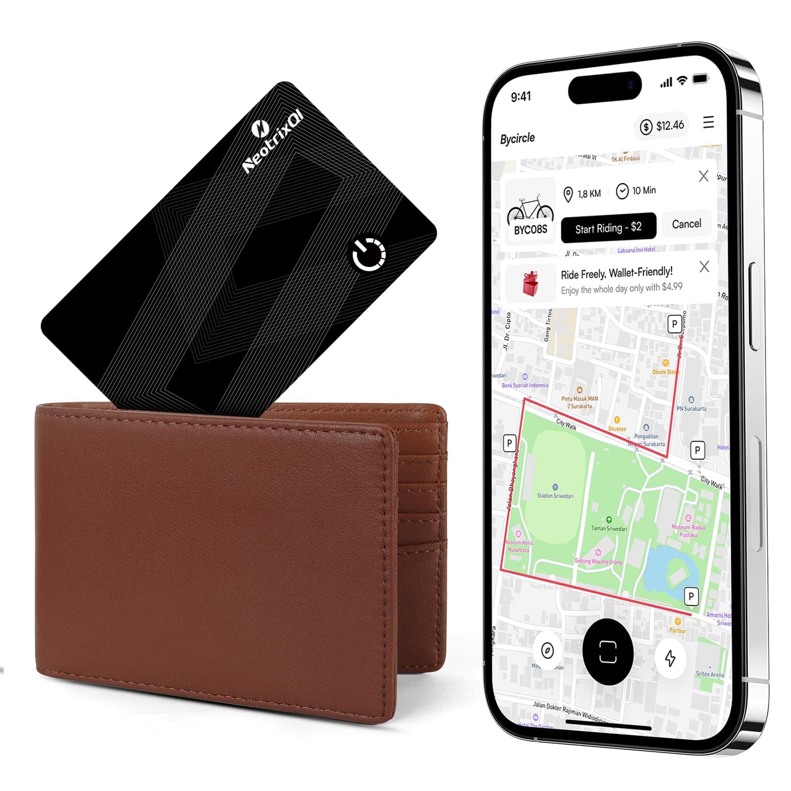 Wallet Tracker Card, Wallet-Finder, Slim Tracker Works with Find My (iOS only), Item Locator for Suitcase, ID Card, Luggage Tag, IP68 Waterproof, Black 1 Pack
