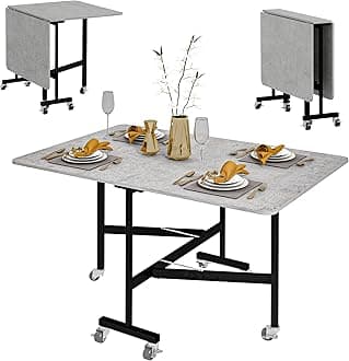 HOMCOM Mobile Drop Leaf Table, Folding Dining Table with 6 Wheels & Brakes, Kitchen Table for Small Spaces, Grey Marble Effect