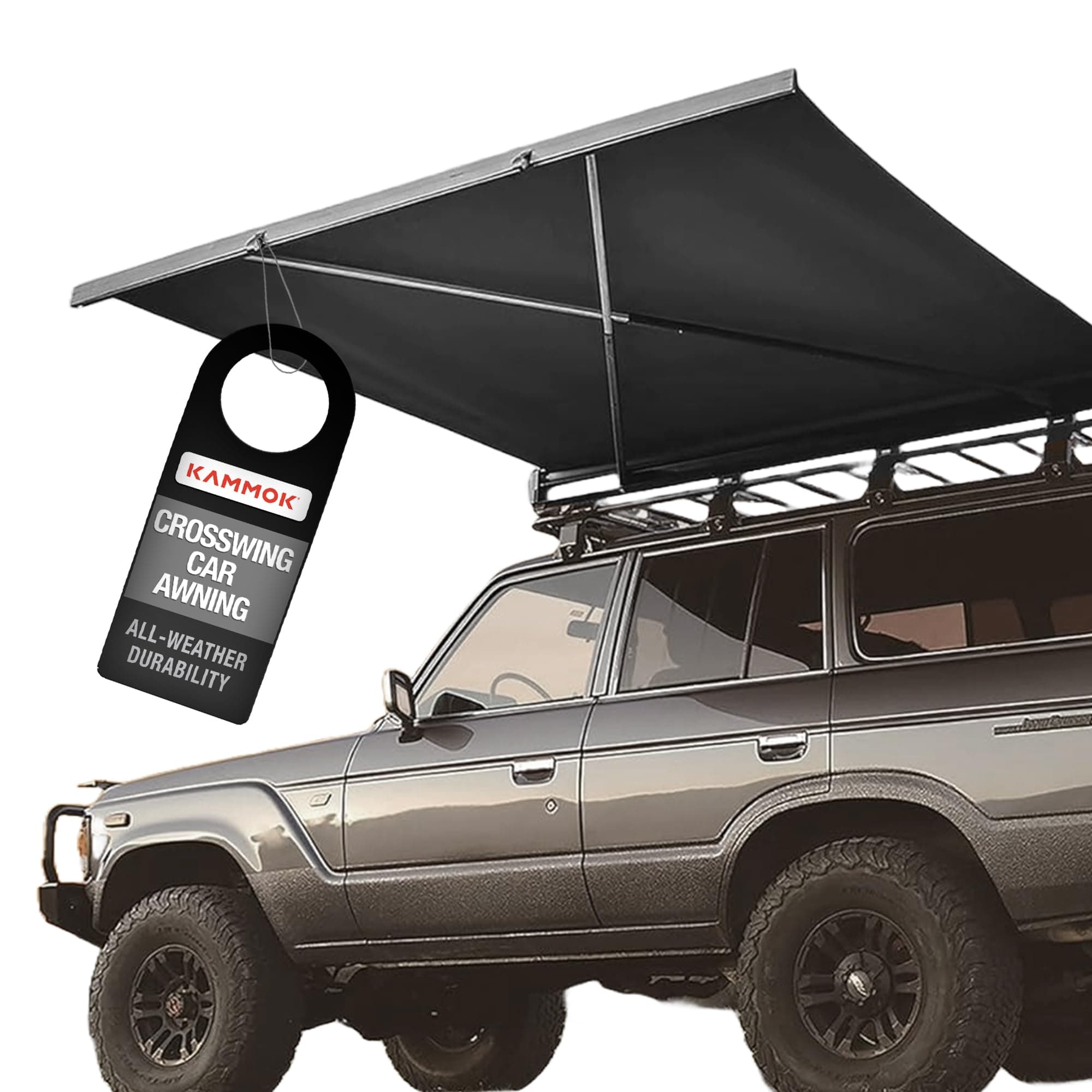 KAMMOK CROSSWING: Vehicle Awning | Three-Second Deployment | No Supports Required | All-Weather Durability | Adjustable Coverage | Desert Tan 5 ft (Gray, 5 ft)